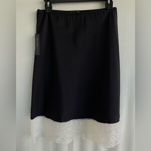 COPY - Black natural silk midi skirt with a lace at the bottom.
